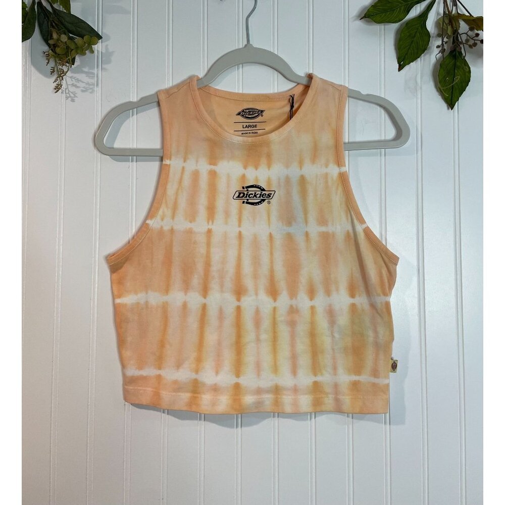 Dickies Womens Tie-Dye Cropped Tank Top Large Orange/White